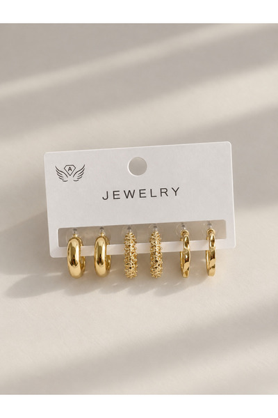 Ayzida Gold-Colored 3-Pair Hoop Earring Set