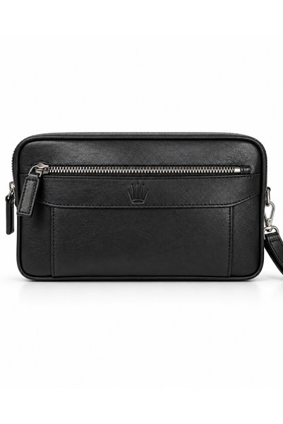 WATCHOFROYAL Forva Black Genuine Leather Phone Wallet, Clutch Bag