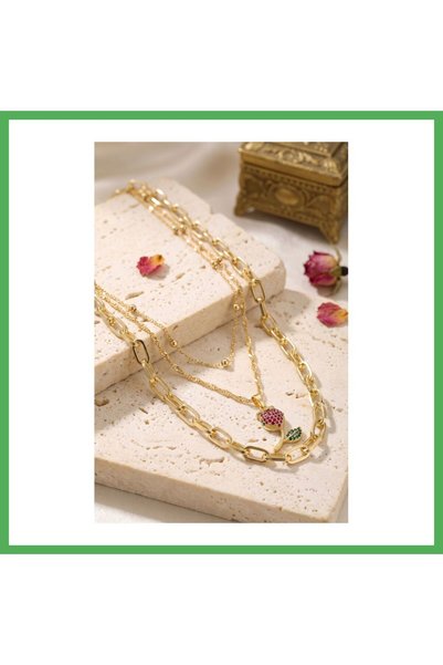 Nur store Çanta Gold-Colored Tulip-Sleeve Detail Women's Necklace Set by BEZOSS