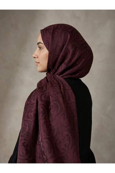 Avzen G PATTERN COTTON JACQUARD SHAWL, NOYA SERIES, DARK BURGUNDY