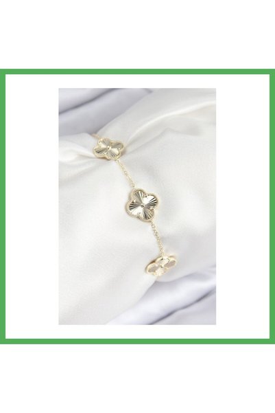 Nur store Çanta VIP Rice Clover-Patterned Gold-Colored Women's Bracelet BEZOSS