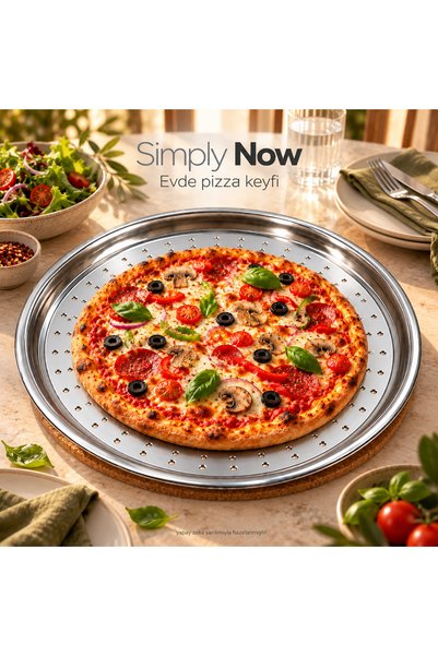 Simply Now صينية بيتزا دائرية، قاعدة للخبز في الفرن، قطعة واحدة، مقاس 32 سم.