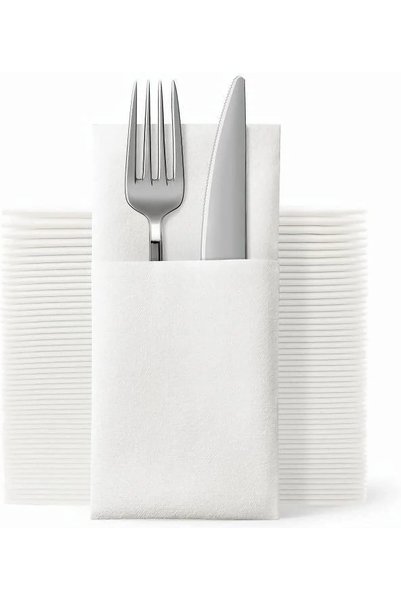 TERRIFI Disposable Cloth Like Napkins, Built-in Flatware Pocket, Wedding Part...