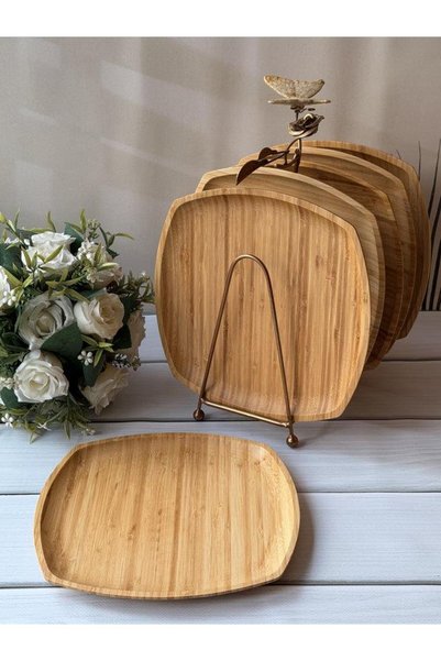 ROSSEV Bamboo Penne Checked Serving Plates, Set of 6, 25 cm