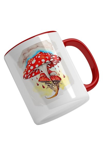 INOVATIX Personalized white mug, Flowing Painting, Red Mushrooms With Polka D...