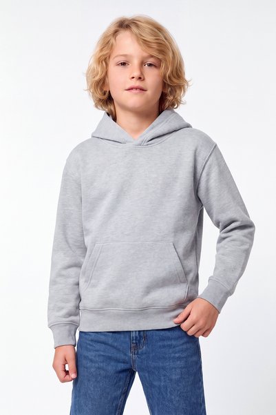 FYK COLLECTİON Men's 3-Ply 3-Thread Winter Solid-Color Hooded Kangaroo Pocket Sweatshirt