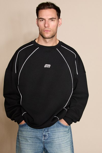 GRIMELANGE RIVEN Men's Long-Sleeve Black Piped Sweatshirt