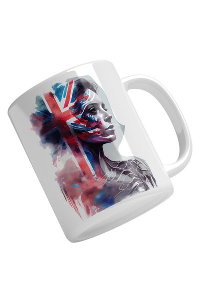 INOVATIX Cana alba personalizata,Portret Fata Robot,In Vant,Patriot,Steagul S...