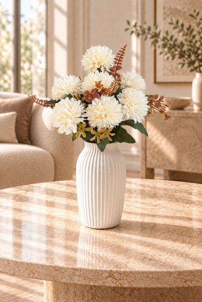 MD Aspiz Flowers Yapay Çiçek 7li Lüx Beyaz krizantem Demeti 35 cm ( Saksısız ...