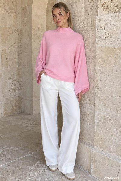 KAŞİHA WOMEN'S BATWING SLEEVE MOCK NECK KNIT BLOUSE
