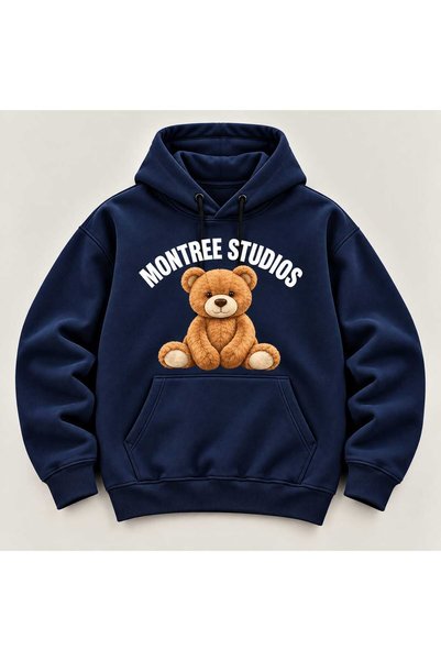 MONTREE سويت شيرت مطبوع بغطاء رأس كبير الحجم مصنوع من القطن بنسبة 100% و3 خيو...