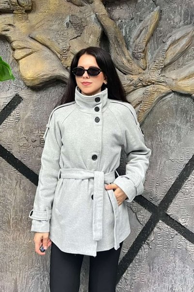 sunfyre High Collar Belted Short Lined Cashmere Coat Sun613