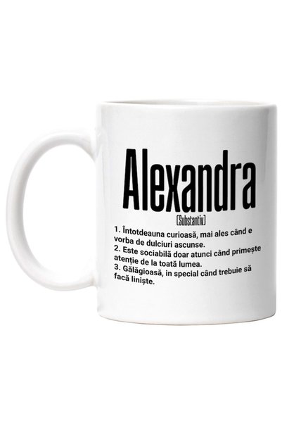 INOVATIX Cana alba personalizata,Numele Alexandra,si Amuzant,Curioasa,Sociabi...
