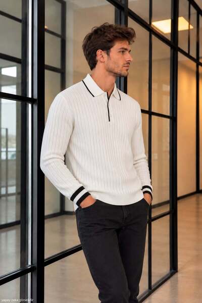 ModaPlaza Men’s Button-Down Shirt Collar Knit Sweater