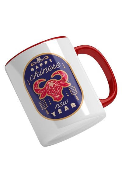 INOVATIX Personalized white mug, happy Chinese New Year, Red Bull, China Day,...