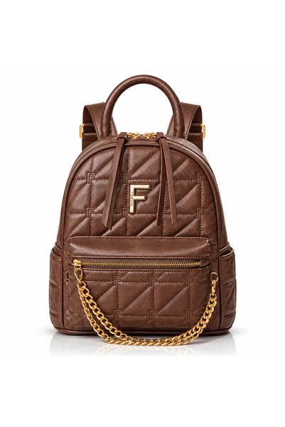 FRAGOLA Καπιτονέ σακίδιο πλάτης με αλυσίδα FE255-dark-coffee-vintage