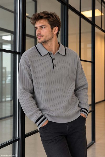ModaPlaza Men’s Button-Down Shirt Collar Knit Sweater