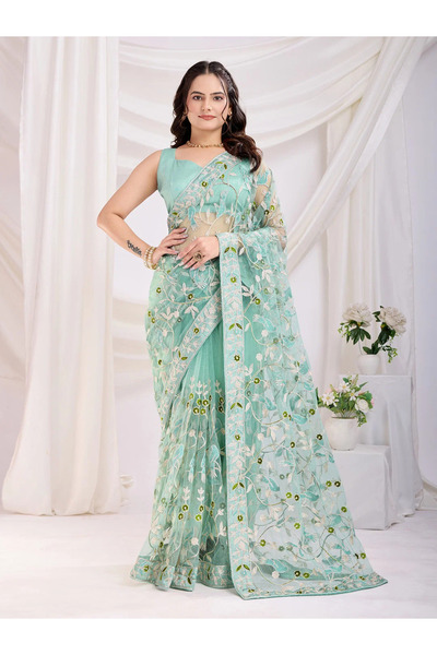ViViRaSmi Luxury Soft Net Embroidery Saree| Fall and Pico Stitched | Vivirasm...