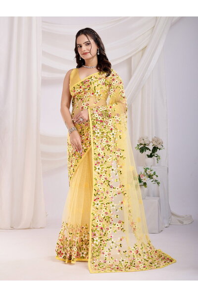 ViViRaSmi Designer Net Embroidery Saree | Fall & Pico Stitched| Featuring Viv...