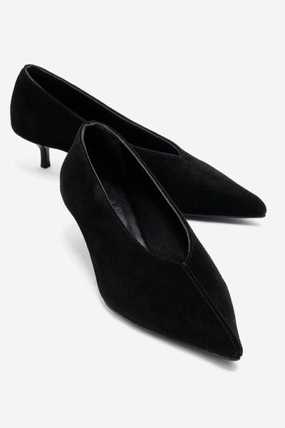 LuviShoes VELOUR Black Suede Genuine Leather Women's Low-Heeled Shoes