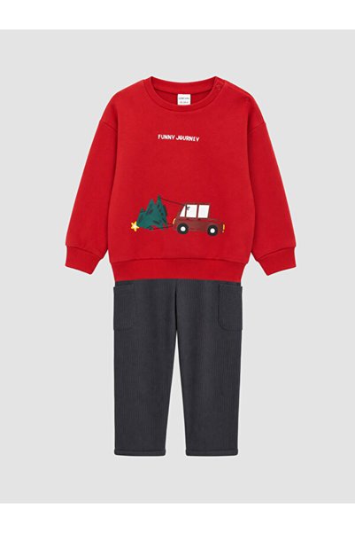LC Waikiki Rmz Gi̇yi̇m Farkiyla Printed Baby Boy Sweatshirt and Sweatpants Set
