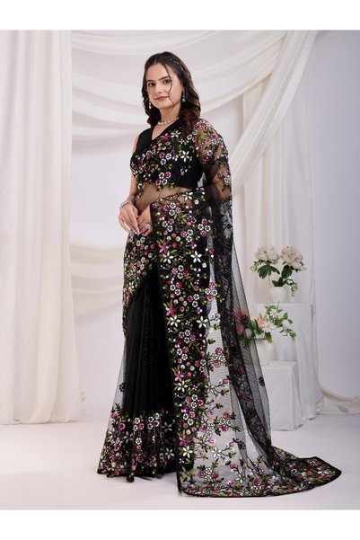 ViViRaSmi Designer Net Embroidery Saree | Fall & Pico Stitched| Featuring Viv...