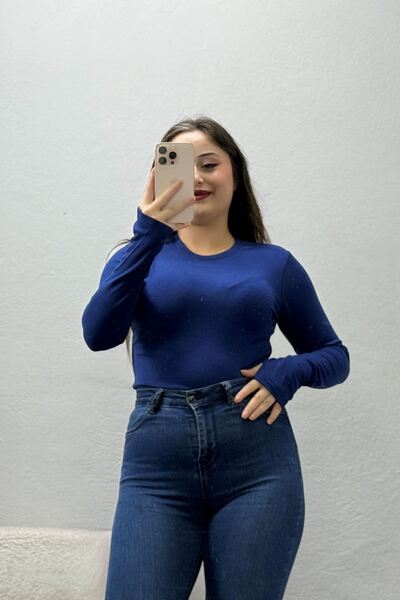 BELENDİR Women's Crew Neck Buzzy Rib Knit Slip-On Bodysuit, Indigo