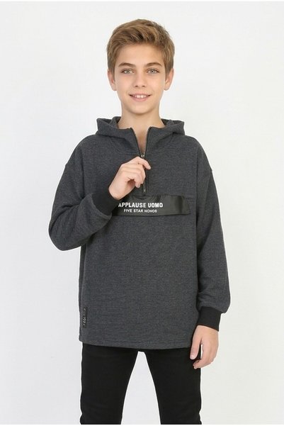 TARZIM SPOR GİYİM Half Zipper Hooded Printed Boys Casual Sweatshirt