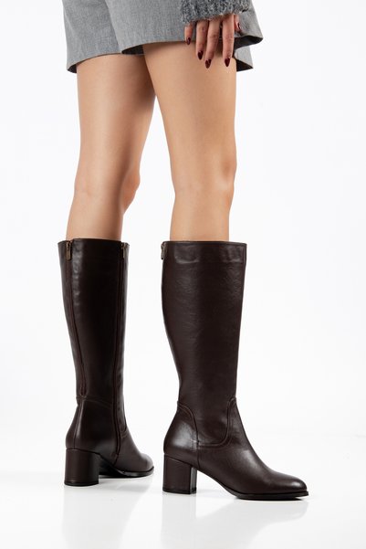 ANALİN SHOES Γυναικεία Γόβα Μέχρι το Γόνατο από Γνήσιο Δέρμα με Φερμουάρ στο ...