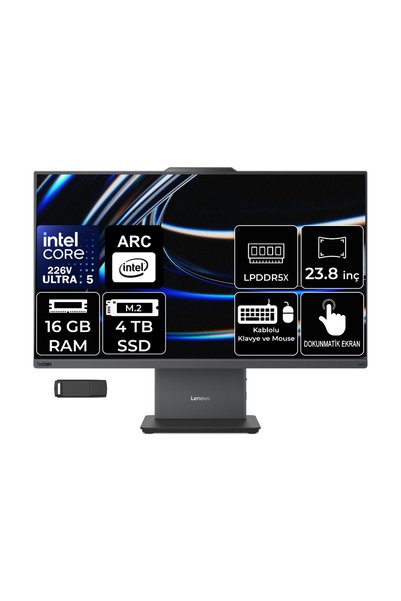 LENOVO ThinkCentre Neo 50a Gen 6 Intel Core Ultra 5 226V 16GB RAM 4TB SSD 23.8" FHD 99% sRGB Multi-Touch FreeDOS 13QH000QTRP305 All in One Bilgisayar + PER4 USB Bellek