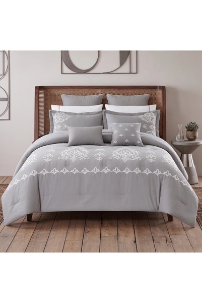 Generic Brand Sandra Summer Double Embroidered Grey Bedspread - 10 Pieces