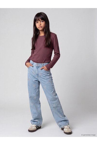 LC Waikiki Lcw Kids Blue Wideleg Stone Girl's Jean Pants