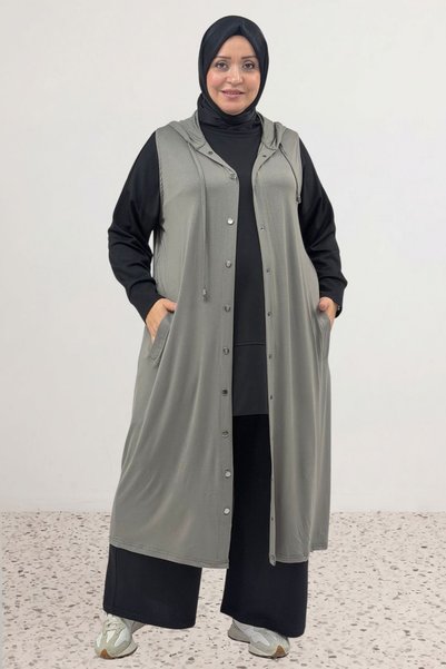 Eslina 34001 سترة قطنية بغطاء للرأس وسحابات، مقاس كبير - لون أنثراسايت.