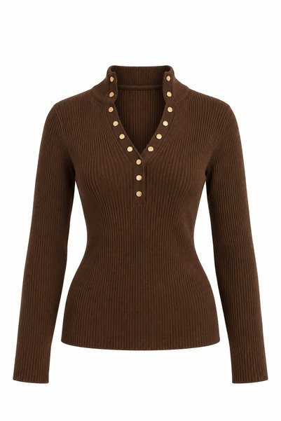 bussrabutik Button-front, half-turtleneck knit blouse