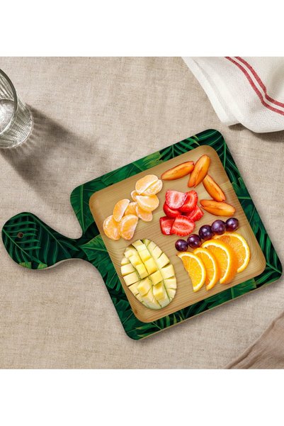Bk Gift Square-Shaped Natural Wood Serving and Presentation Plate with Leaf D...