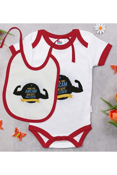 Bk Gift BK Kids "My Uncle Takes Care of Everything" Red Baby Bodysuit and Bib...