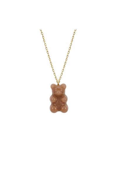 Jewelivery 18Kt Gold Teddy Bear Necklace N1YK178_lightbrown