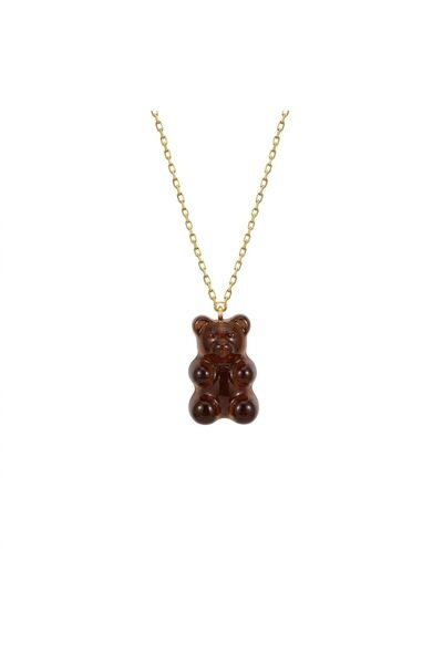 Jewelivery 18Kt Gold Teddy Bear Necklace N1YK178_darkbrown
