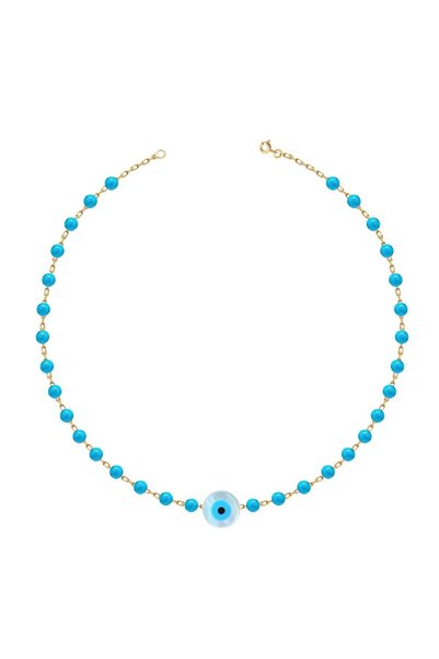 Jewelivery 18Kt Gold Blue Turquoise Eye Necklace N1YK112