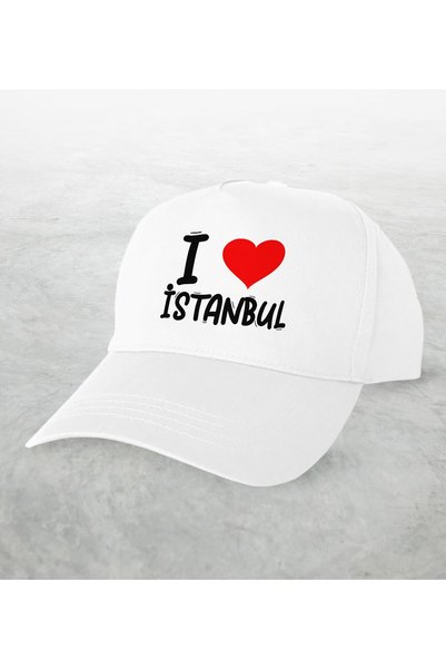 Bk Gift قبعة بيضاء بتصميم "أنا أحب إسطنبول" - الموديل رقم 1.