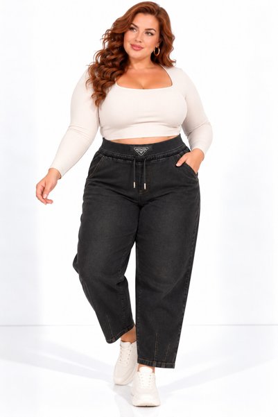 MOTIVATION Plus-Size Women's High-Waisted, Wide-Leg, Elastic-Waist, Lace-Up, ...