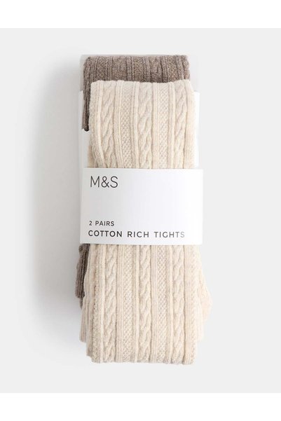 Marks & Spencer Pachet de 2 colanți cu nervuri, bogat în bumbac (2-14 ani)