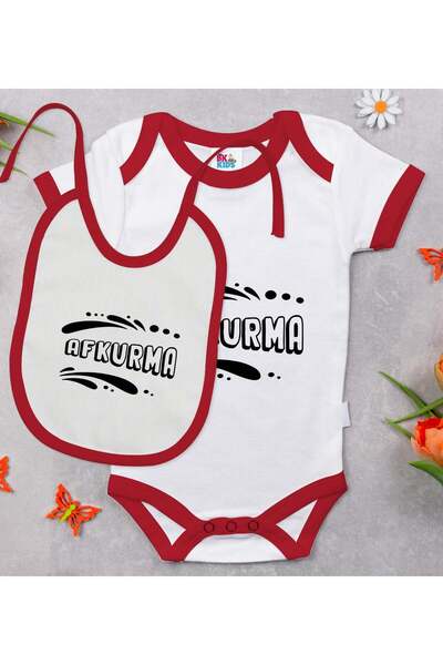 Bk Gift BK Kids "Afkurma" Design Red Baby Bodysuit and Bib Gift Set-1