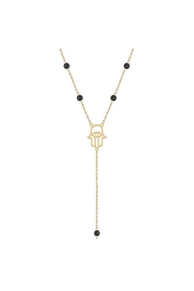 Jewelivery 18Kt Gold Fatima's Hand Necklace with Hematite Stones | 7 Dark Gre...