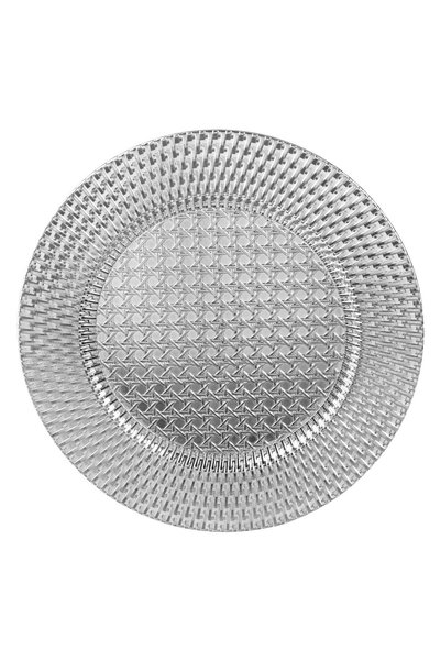 DD SHOP Platou Decorativ Rotund din Plastic Argintiu cu Model Reliefat de Cra...