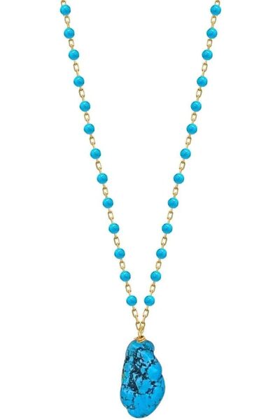 Jewelivery 18Kt Gold Blue Turquoise Stone Necklace N1YK207_september