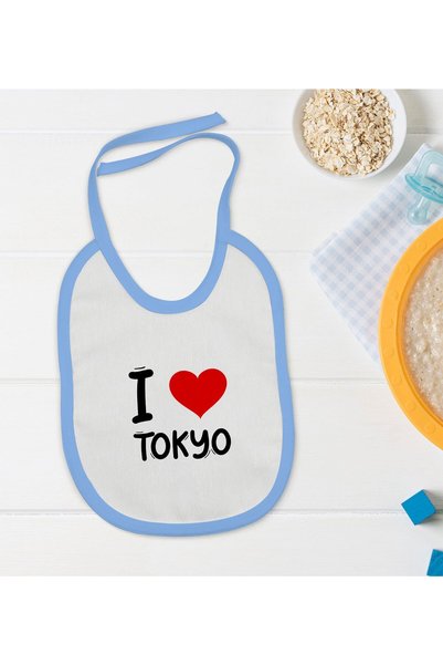 Bk Gift BK Kids "I Love Tokyo" Blue Baby Bib - Model 1