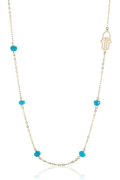 Jewelivery , Fatima's Hand Necklace, 6 Blue Stones, Shiny Glossy Finish, Leng...