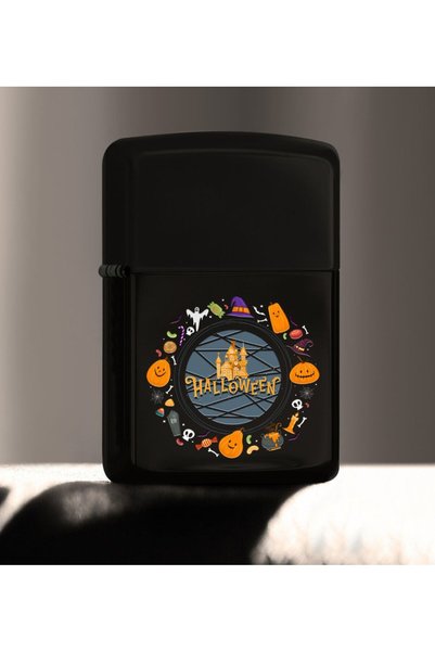 Bk Gift ولاعة معدنية سوداء مطبوعة بألوان مختلفة بتصميم الهالوين - 4