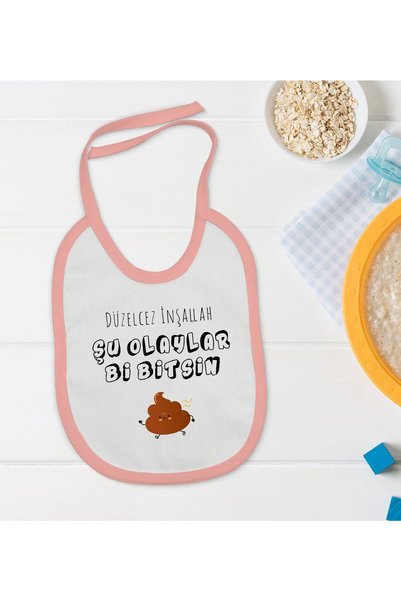 Bk Gift BK Kids Düzelcez İnşallah Designed Pink Baby Food Bib-1